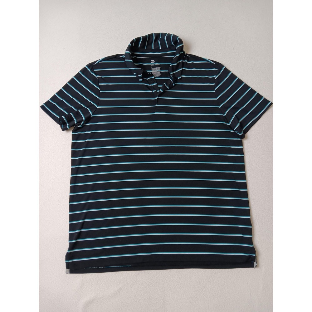 All In Motion Polo Shirt Mens L Black Striped Stretch Performance Activewear